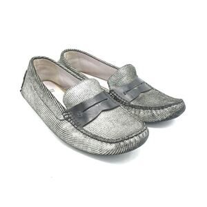 Johnston & Murphy Silver Metallic Leather Driving Loafer | Luxury | Like New